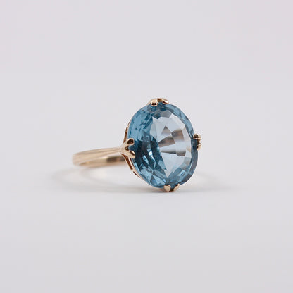 Vintage 9ct Gold Blue Topaz Cocktail Ring, 1967
