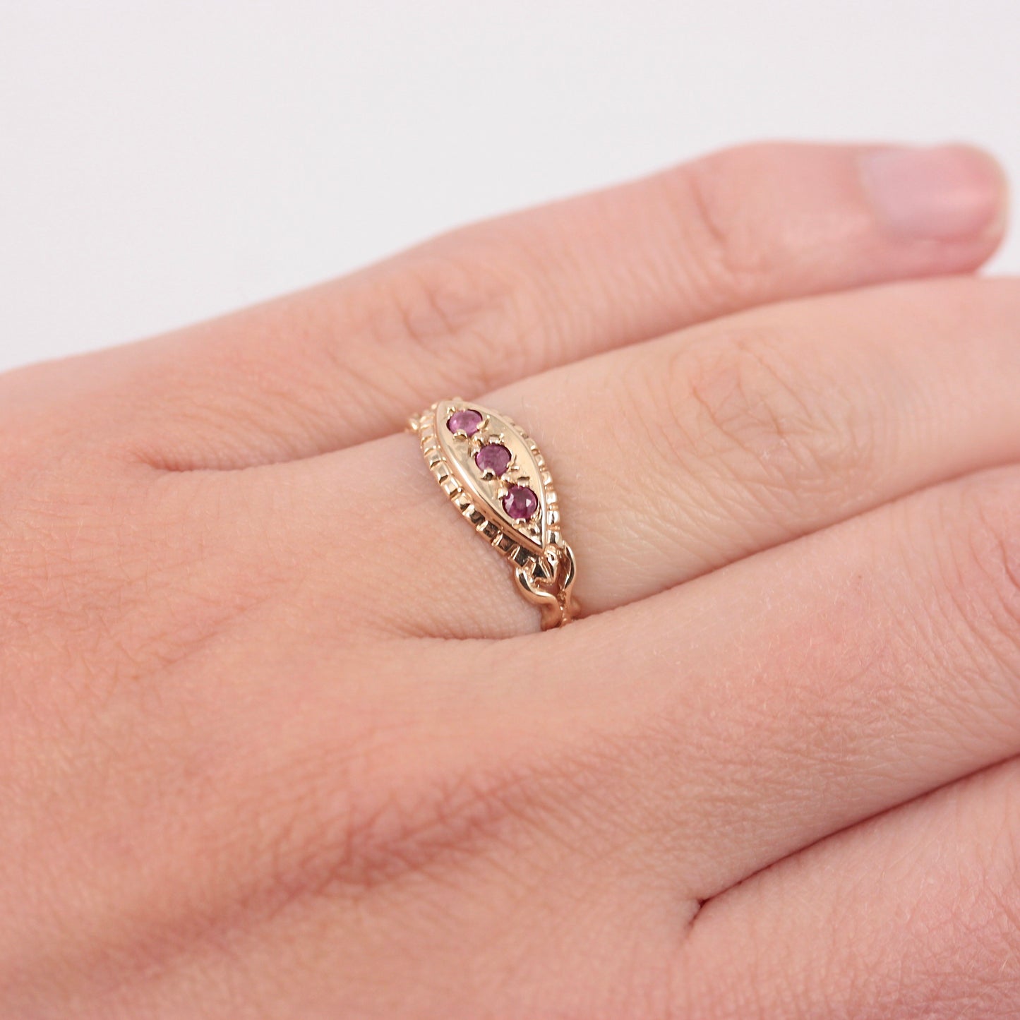 Vintage 9ct Gold Ruby Three Stone Ring, 1990