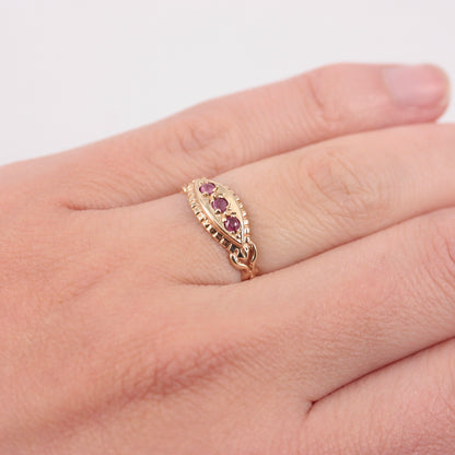 Vintage 9ct Gold Ruby Three Stone Ring, 1990