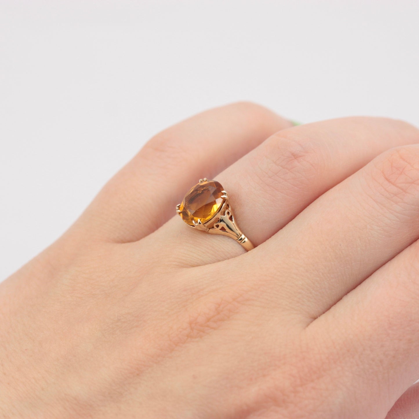 Vintage 9ct Gold Oval Citrine Solitaire Ring, 1969
