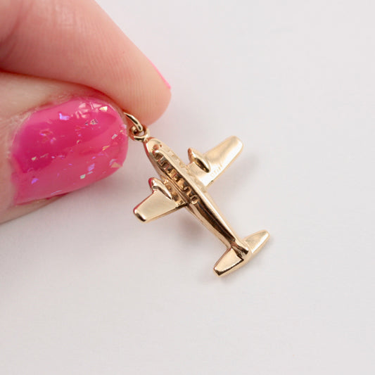 Vintage 9ct Gold Aeroplane Charm c1950s