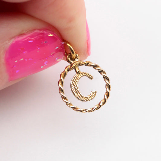 Vintage 9ct Gold Letter 'C' Circle Charm / Small Pendant