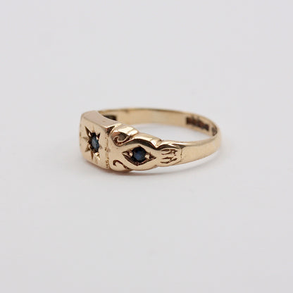 Vintage 9ct Gold Star Set Sapphire Three Stone Ring, 1976