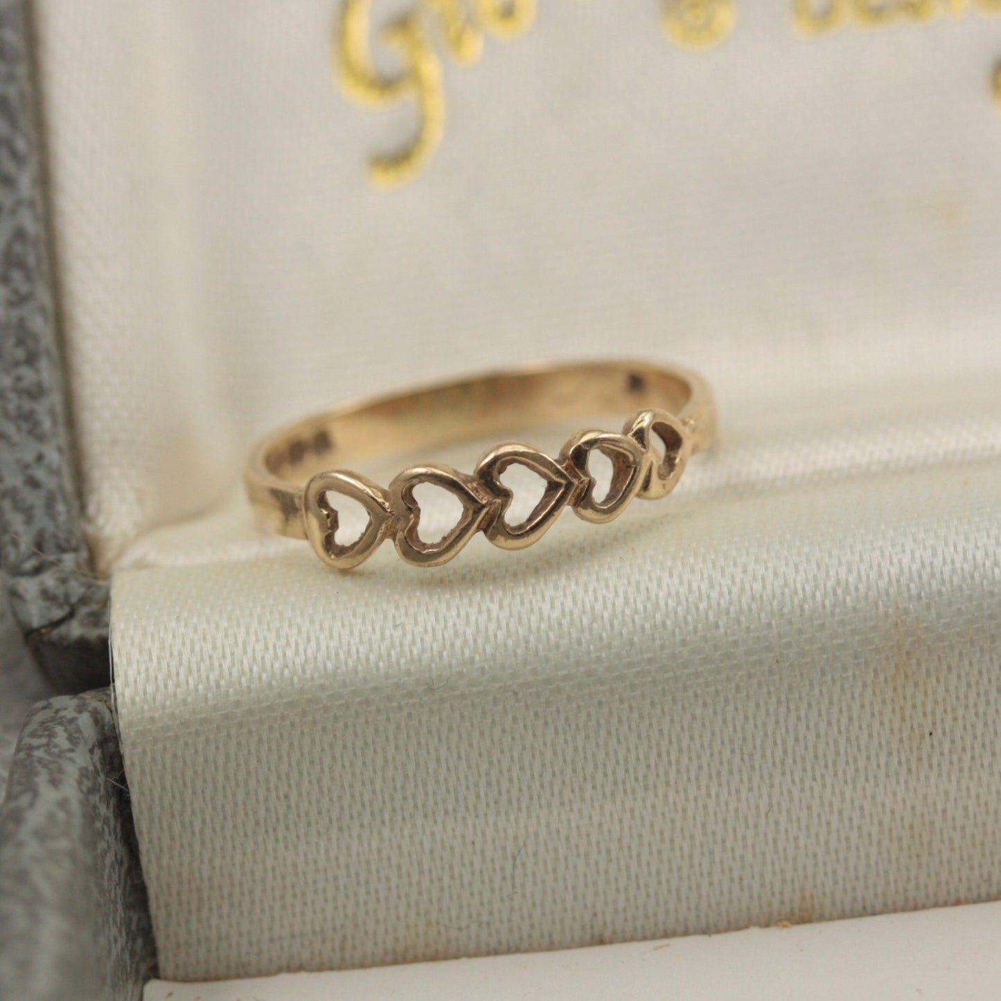 Dainty Vintage 9ct Gold Open Hearts Band, 1985