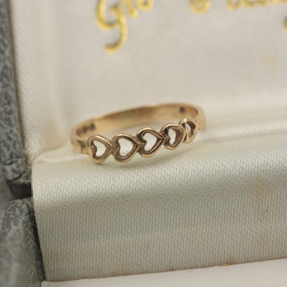 Dainty Vintage 9ct Gold Open Hearts Band, 1985