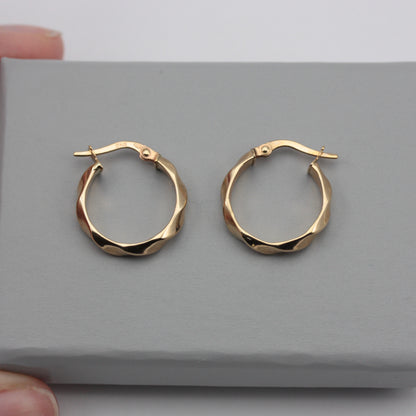 Pre-owned 9ct Gold Wide Twist Hoop Earrings, Medium