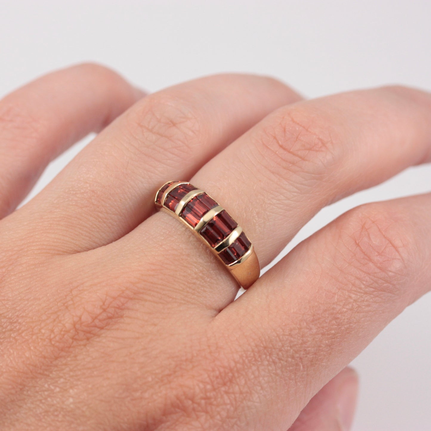 Vintage 9ct Gold Baguette Cut Garnet Dome Ring, 2000