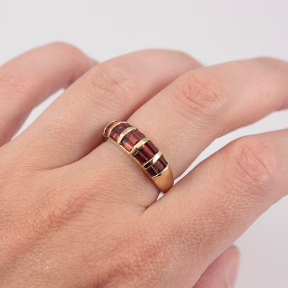 Vintage 9ct Gold Baguette Cut Garnet Dome Ring, 2000