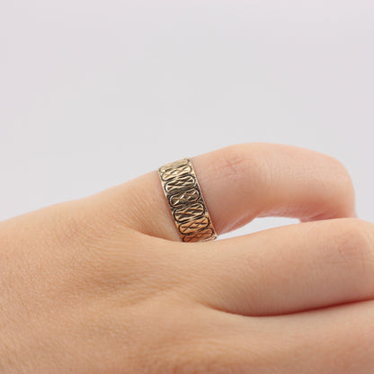 Vintage 9ct Gold Wide Patterned Band Ring, 1987