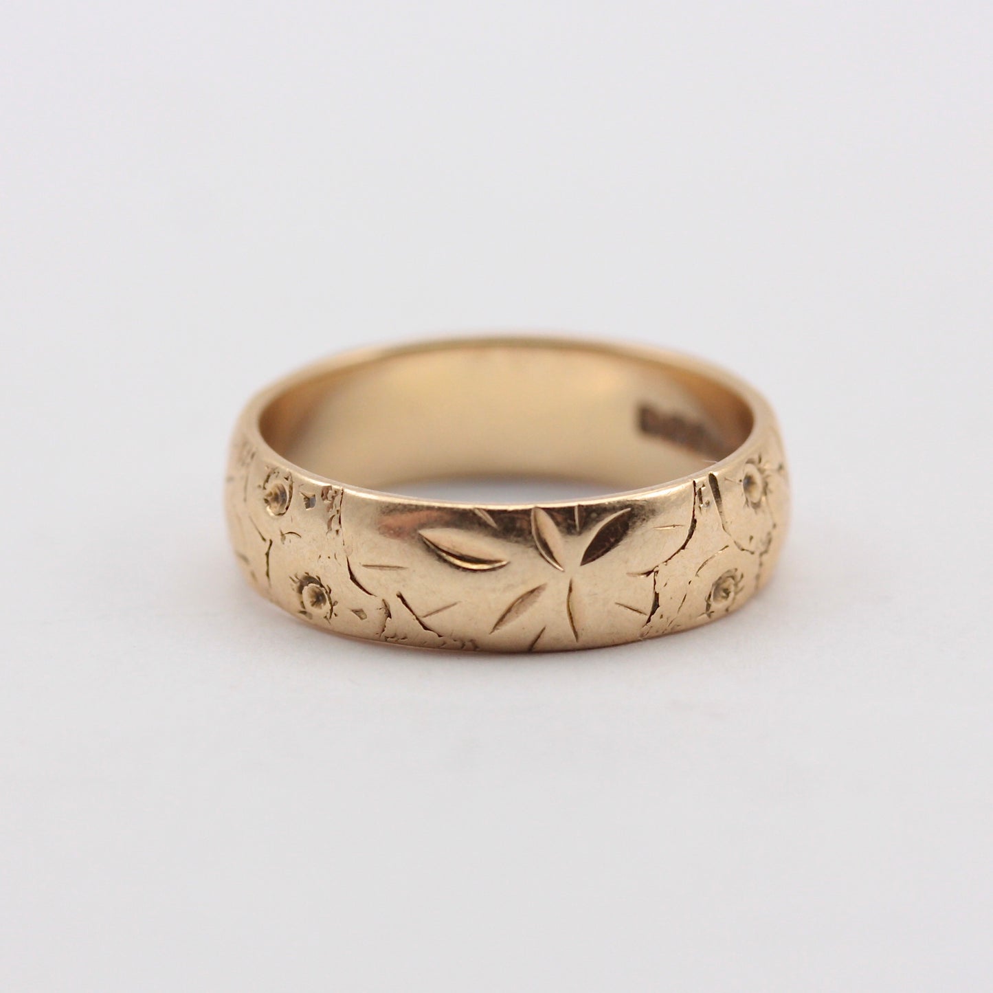 Vintage 9ct Gold Floral Patterned Band Ring, 1970