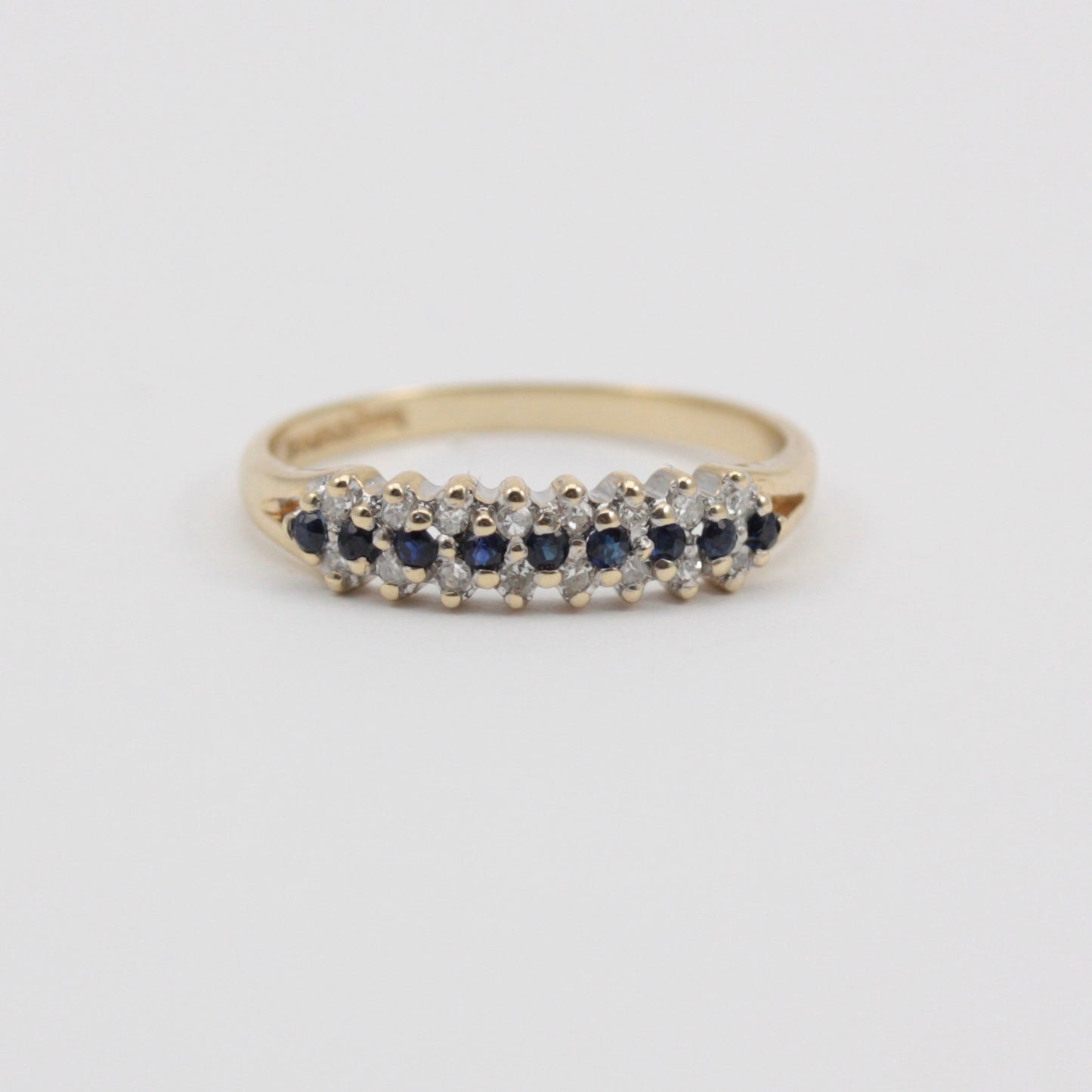 sapphire diamond 3 row band ring 9ct