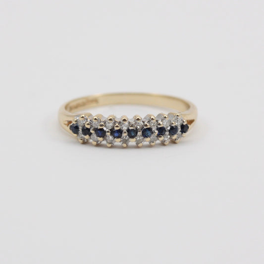 sapphire diamond 3 row band ring 9ct
