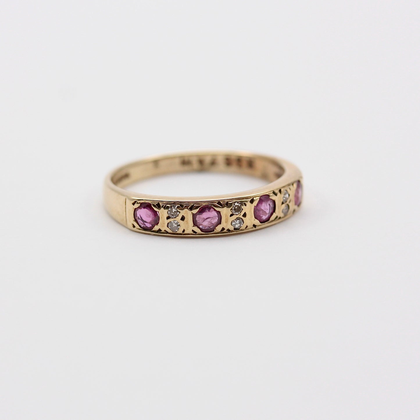 Vintage 9ct Gold Ruby and Diamond Half Eternity Band Ring, 1986