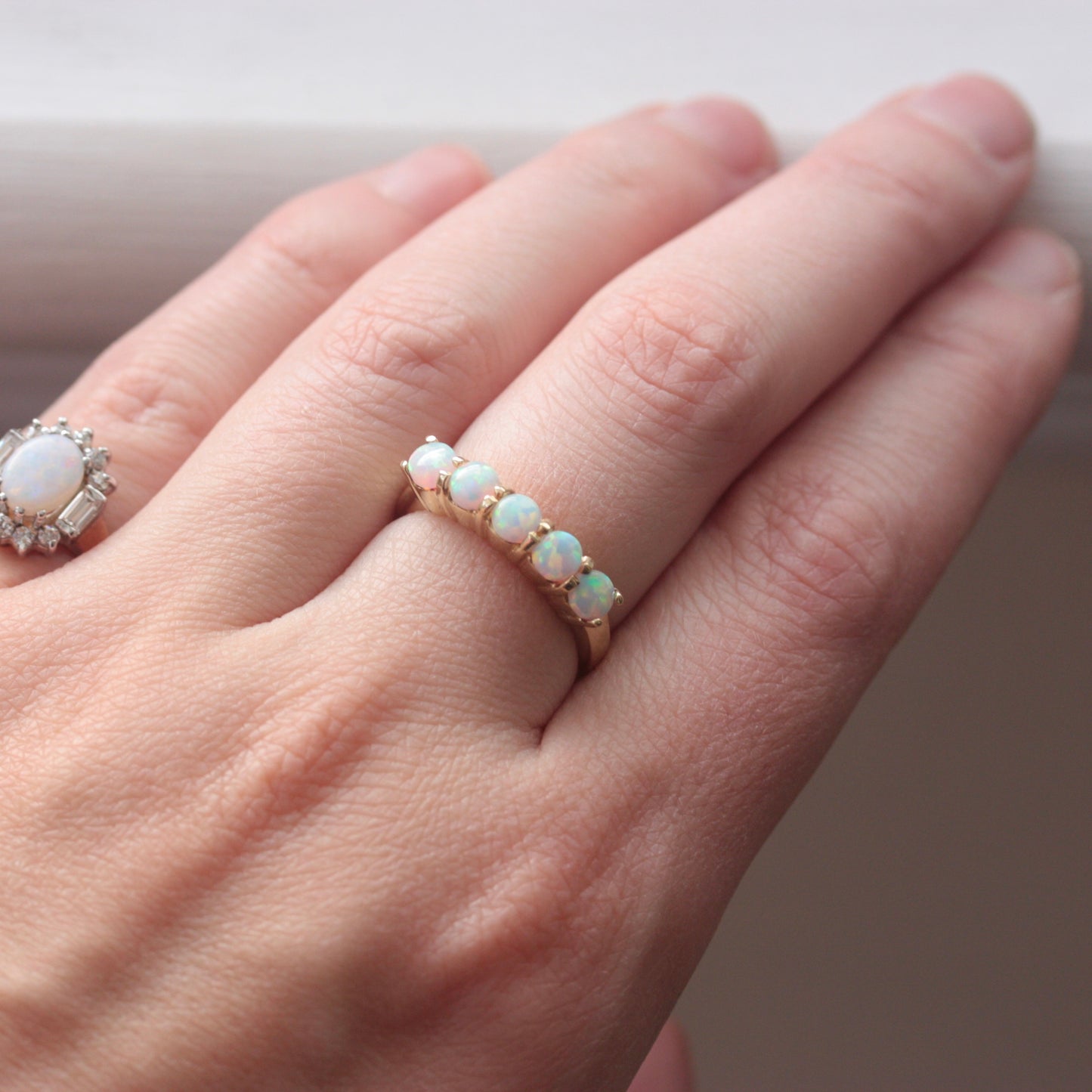 Pre-owned 9ct Gold Lab Created Opal 5 Stone Ring, 2005