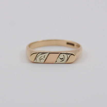 Vintage 9ct Tri Colour Gold Flat Front Ring, 1985