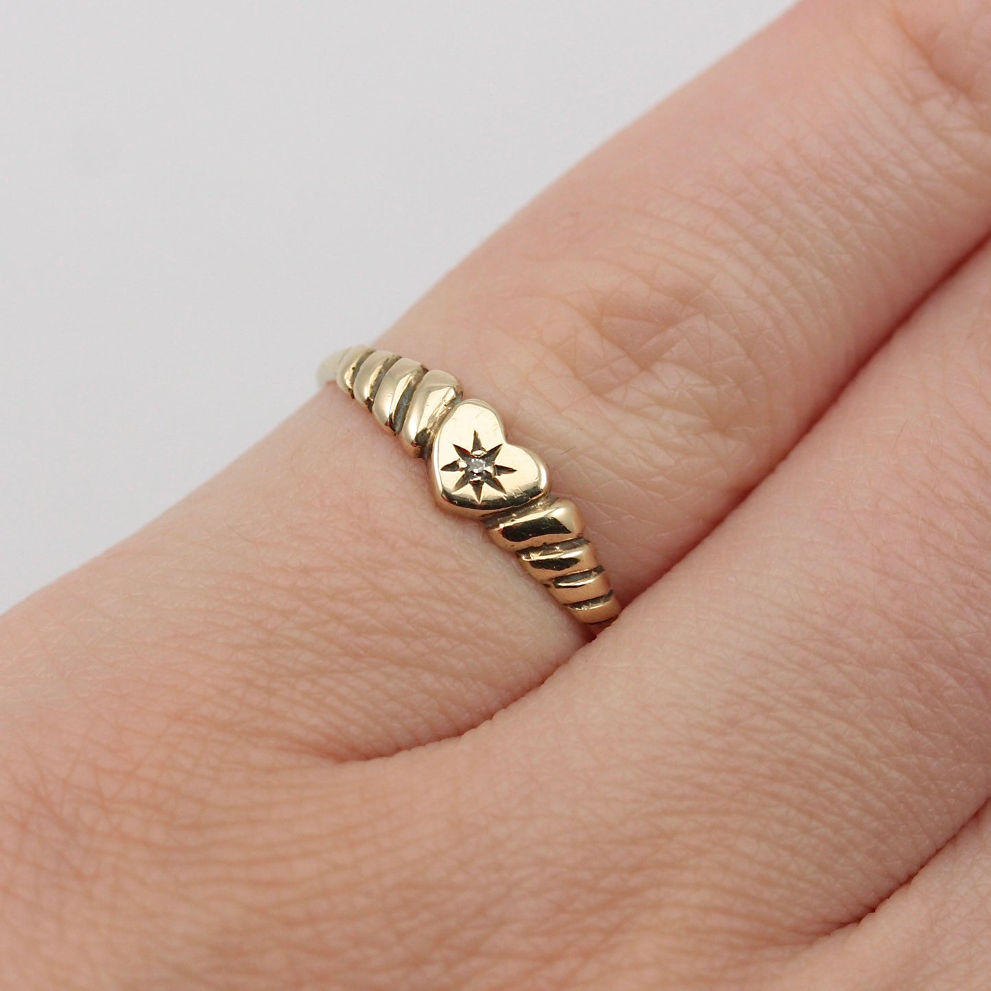 Dainty Vintage 9ct Gold Star Set Diamond Heart Ring, 1990