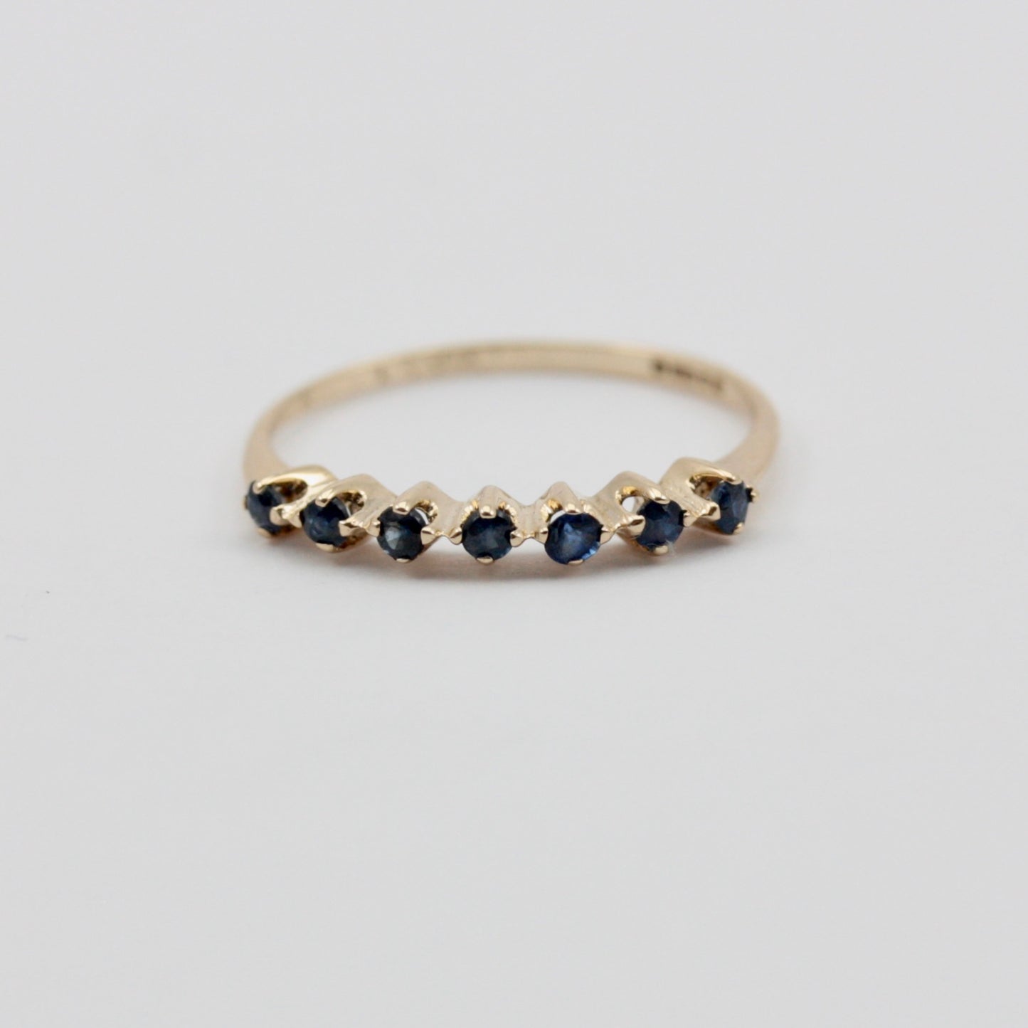 Dainty Vintage 9ct Gold Sapphire 7 Stone Ring, 1982