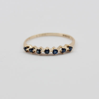 Dainty Vintage 9ct Gold Sapphire 7 Stone Ring, 1982