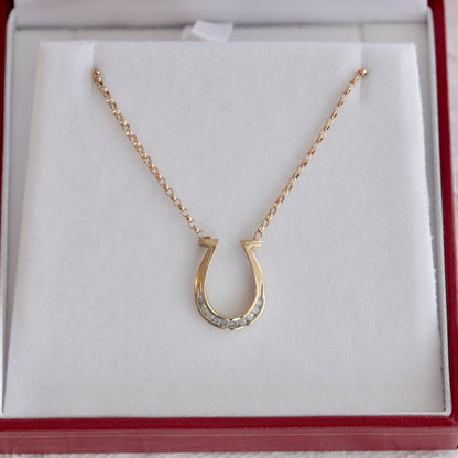 Pre-owned 9ct Yellow Gold Diamond Horseshoe Necklace, 21 inches