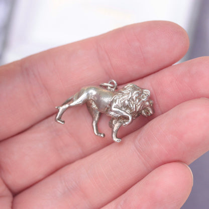 Large Vintage Sterling Silver Lion Charm / Pendant