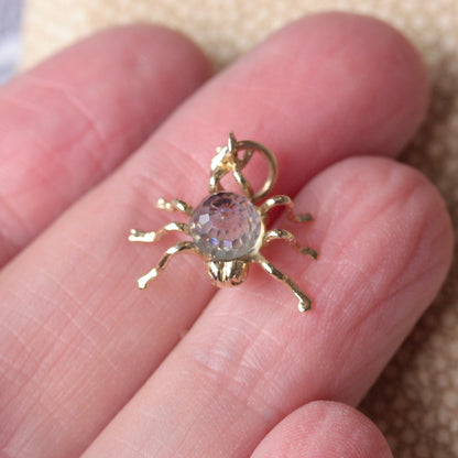 Vintage 9ct Gold and Aurora Borealis Crystal Spider Charm, 1991