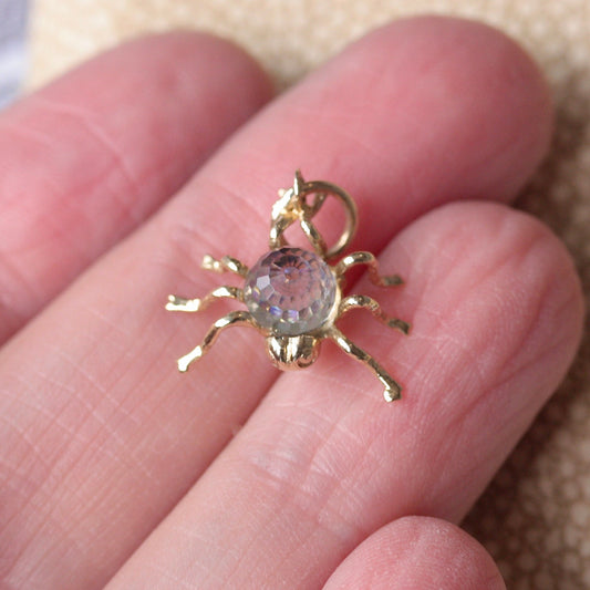Vintage 9ct Gold and Aurora Borealis Crystal Spider Charm, 1991