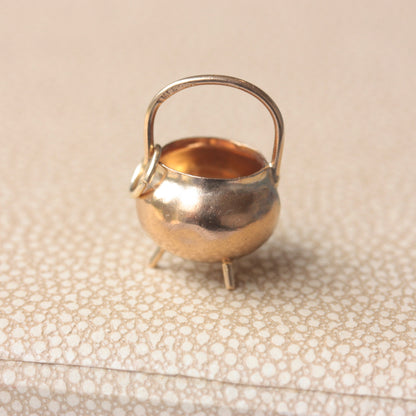 Vintage 9ct Gold Witches Cauldron Charm / Pendant, 1970