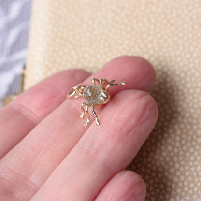 Vintage 9ct Gold and Aurora Borealis Crystal Spider Charm, 1991