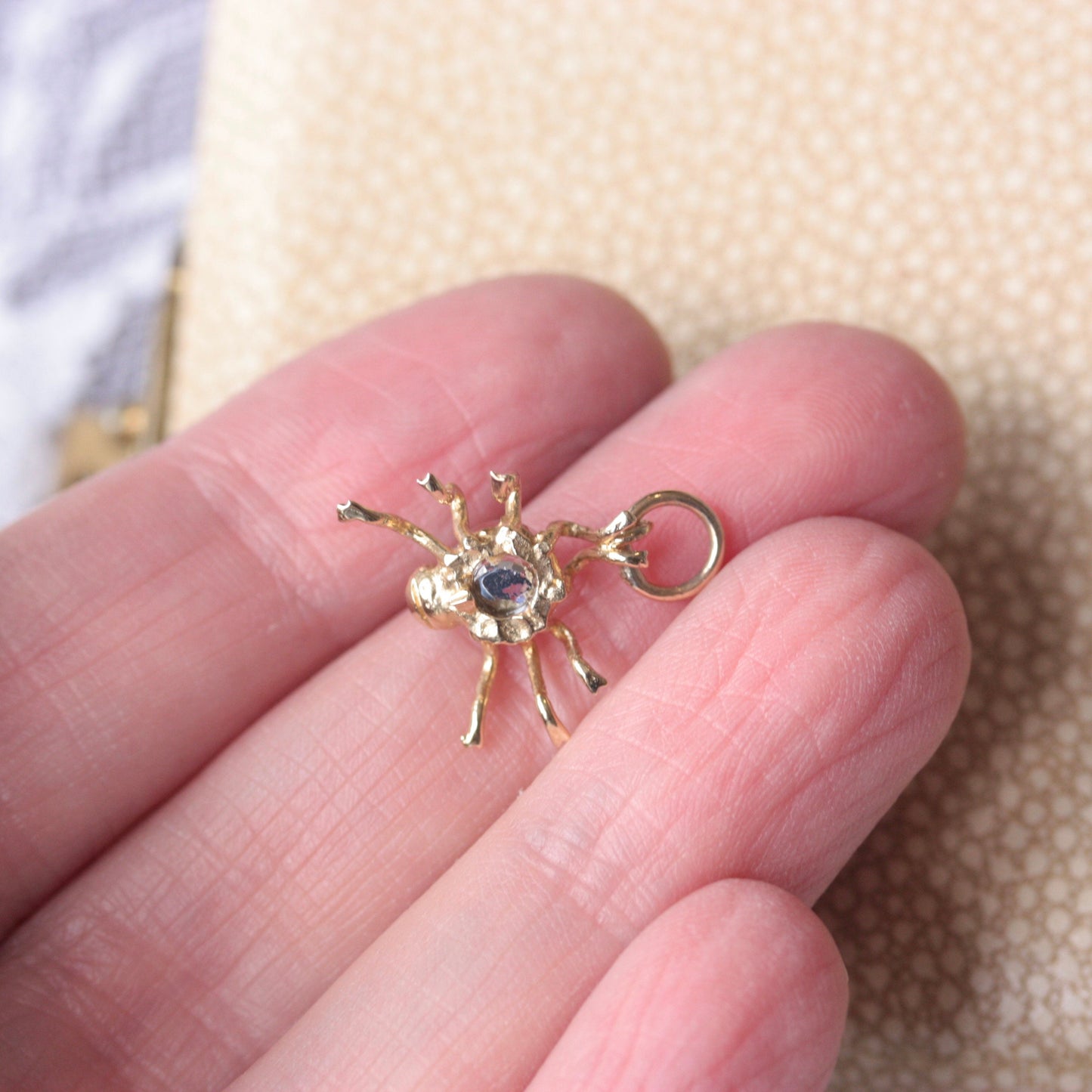 Vintage 9ct Gold and Aurora Borealis Crystal Spider Charm, 1991