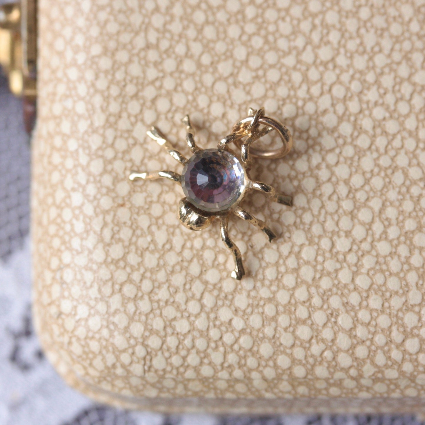 Vintage 9ct Gold and Aurora Borealis Crystal Spider Charm, 1991