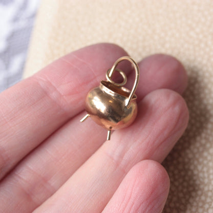 Vintage 9ct Gold Witches Cauldron Charm / Pendant, 1970