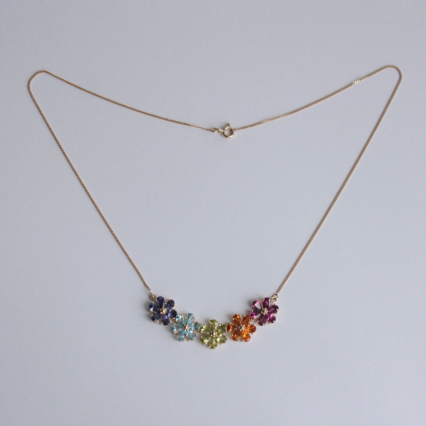 Pre-owned 9ct Gold Multi Gemstone Flower Necklace, 2006