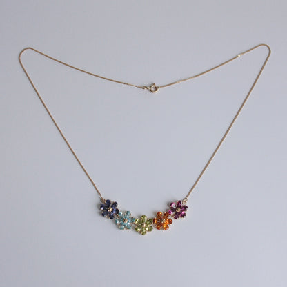 Pre-owned 9ct Gold Multi Gemstone Flower Necklace, 2006
