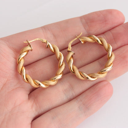 Pre-owned 9ct Gold Rope Twist Hoop Earrings, Medium / Large