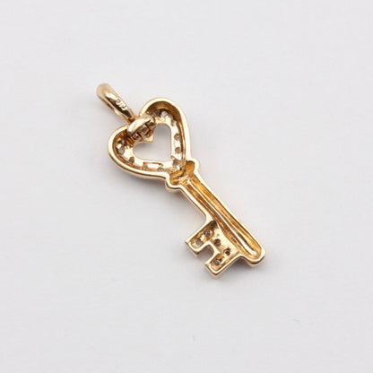 Modern Pre-owned 9ct Gold Diamond Key Charm / Pendant