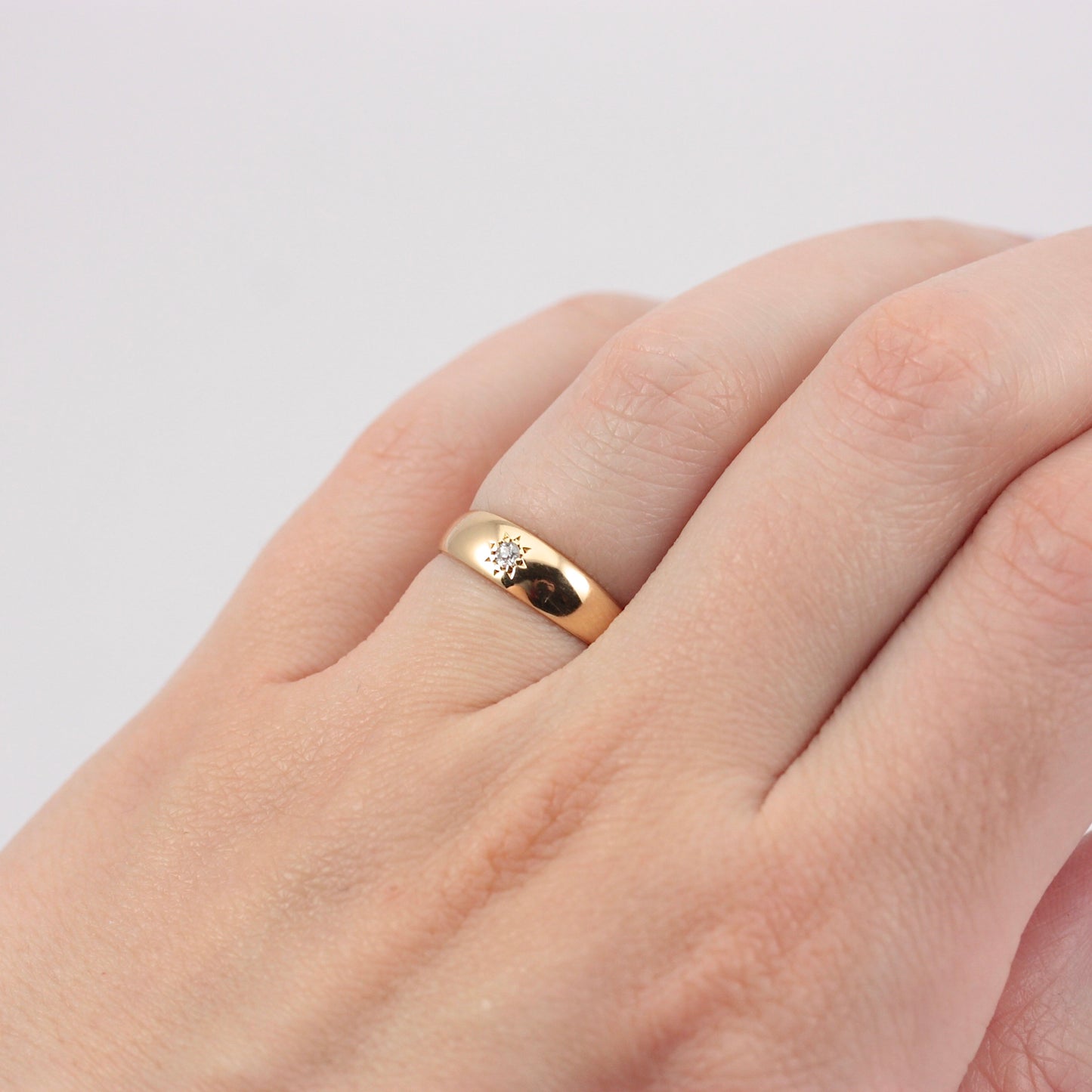 Antique Victorian 18ct Gold Star Set Diamond Gypsy Band Ring, 1897