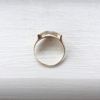 Vintage 9ct Gold Cat Ring with Diamonds and Emerald Eyes, 1989