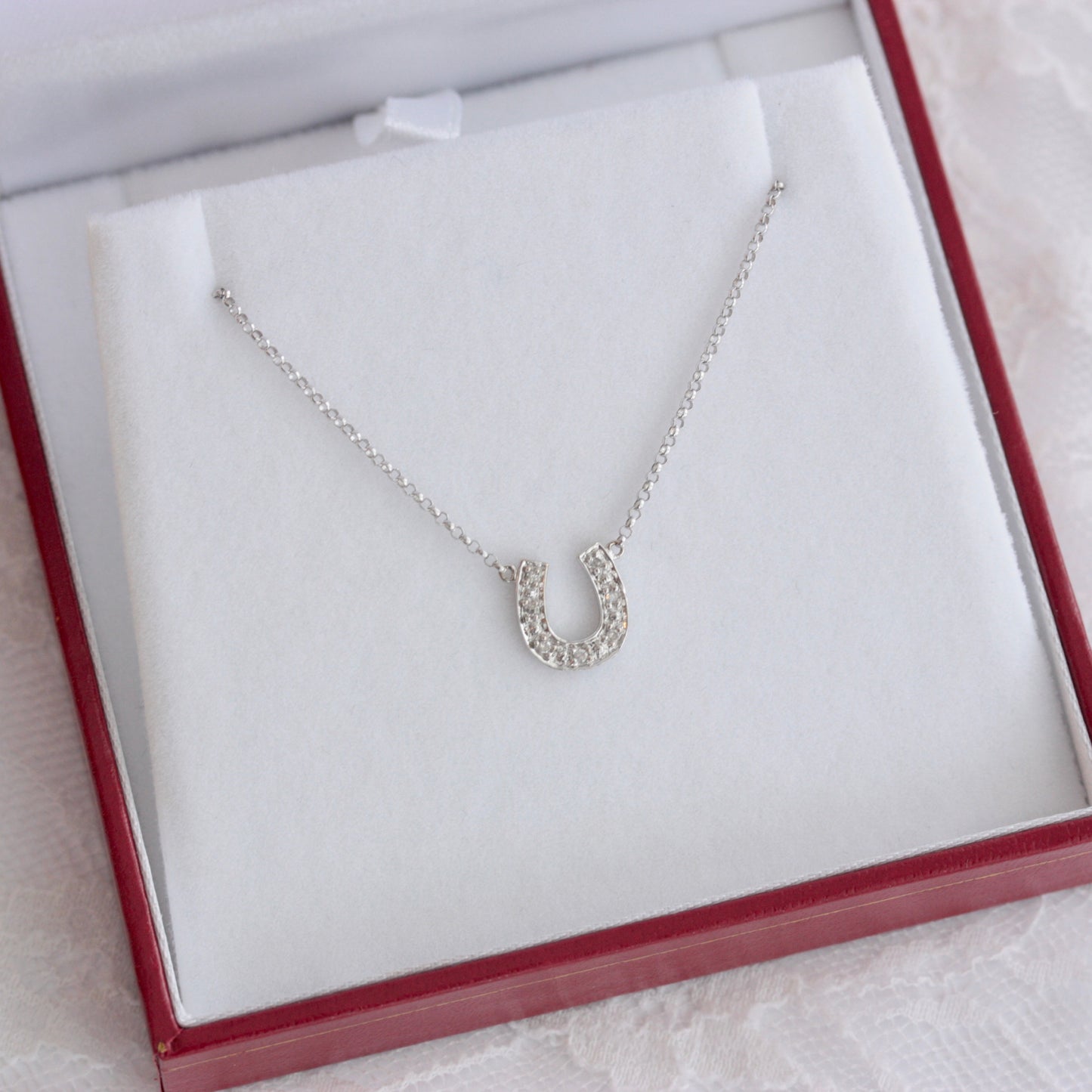 Late Vintage 9ct White Gold Diamond Horseshoe Necklace, 16 inches
