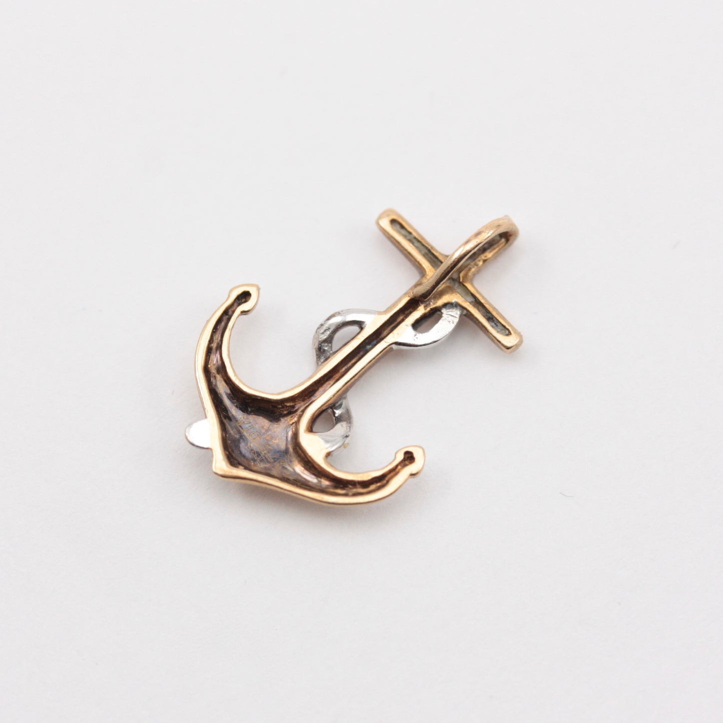Late Vintage Two Tone 9ct Gold Anchor Pendant with Diamond