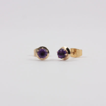 Vintage 9ct Gold Round Amethyst Stud Earrings, 1982, 4mm