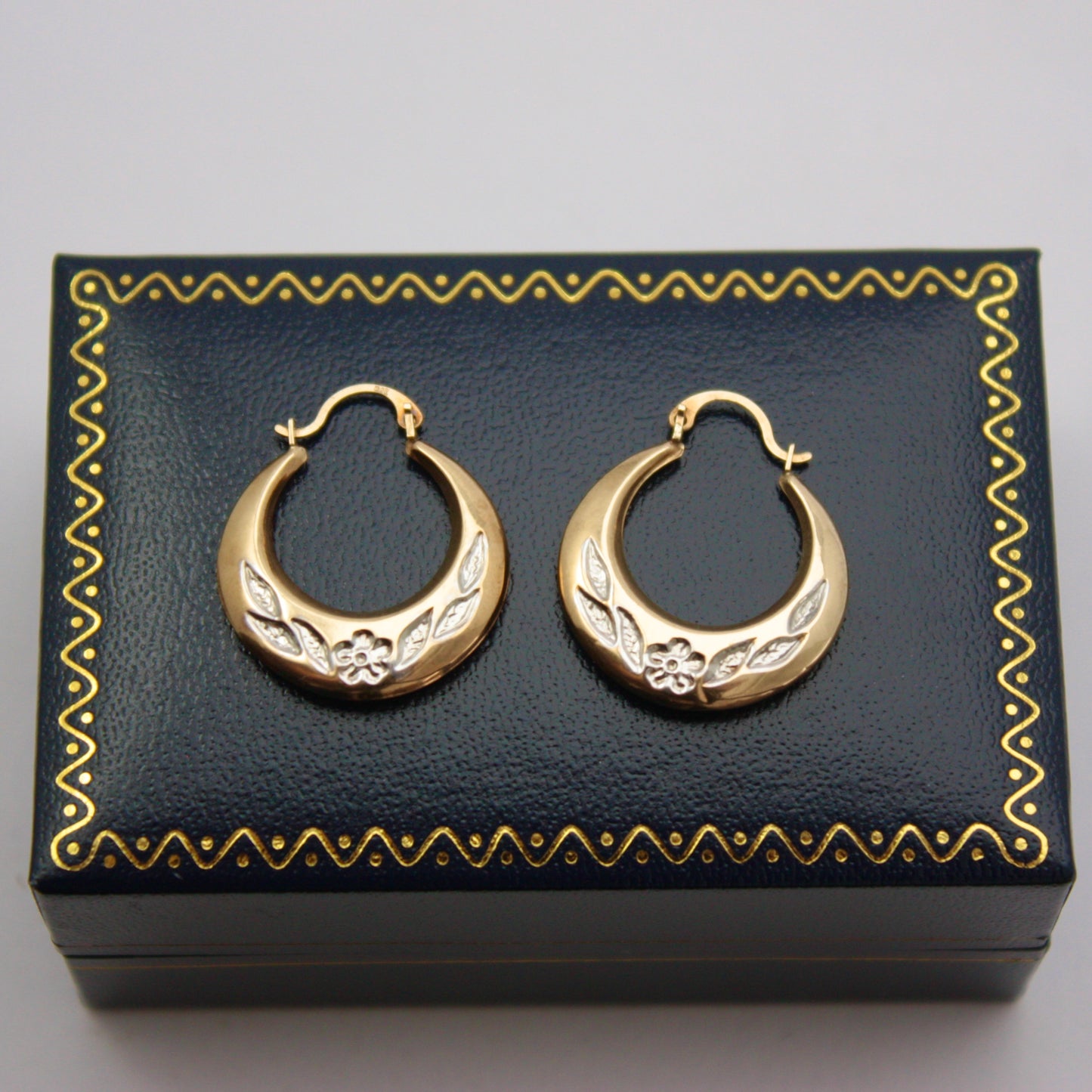 Pre-owned 9ct Two Tone Gold Floral Creole Hoop Earrings, Medium