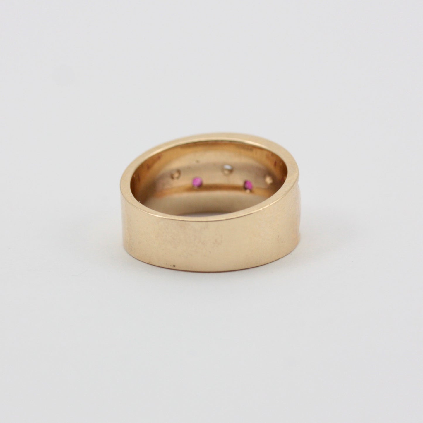Vintage 9ct Gold Star Set Gemstone Wide Band Ring, 1962