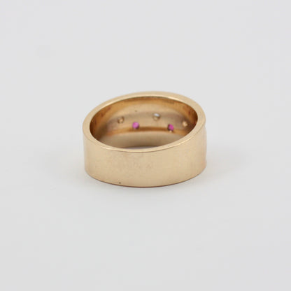 Vintage 9ct Gold Star Set Gemstone Wide Band Ring, 1962