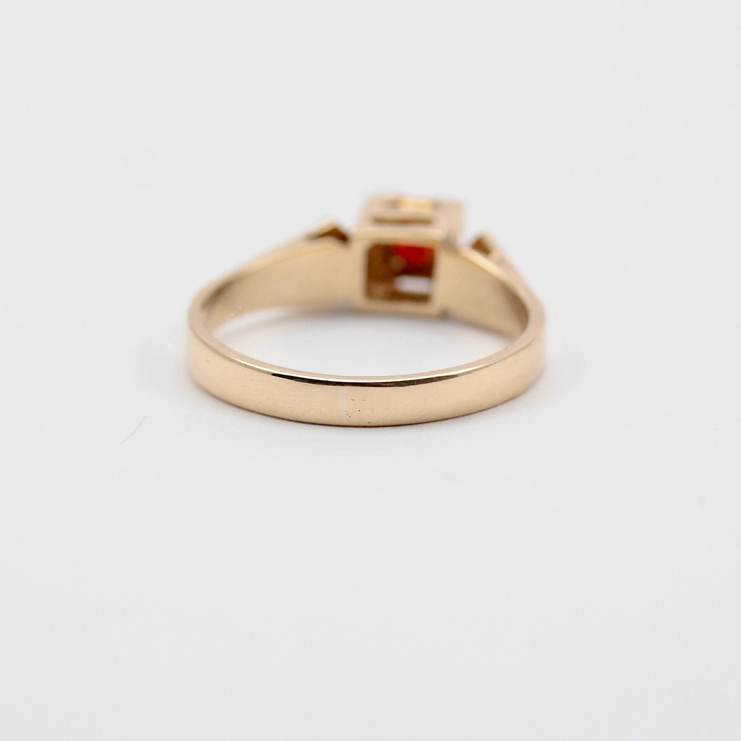 Vintage 9ct Gold Square Front Garnet Solitaire Ring, 1972