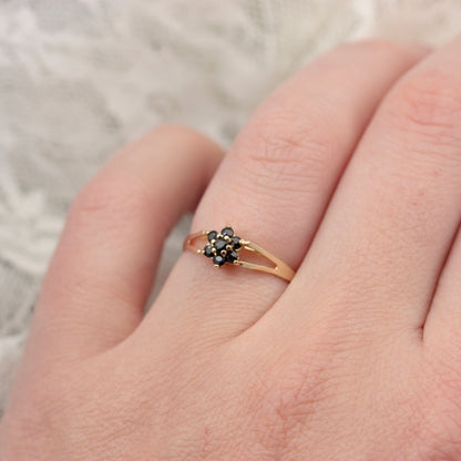 Dainty Vintage Dark Sapphire Flower Cluster Ring, 1984