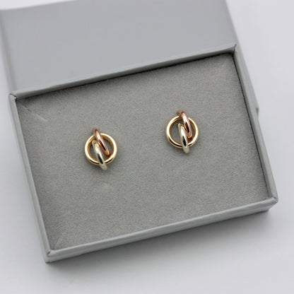 Vintage 9ct Tri Colour Gold Knot Stud Earrings, 1980s