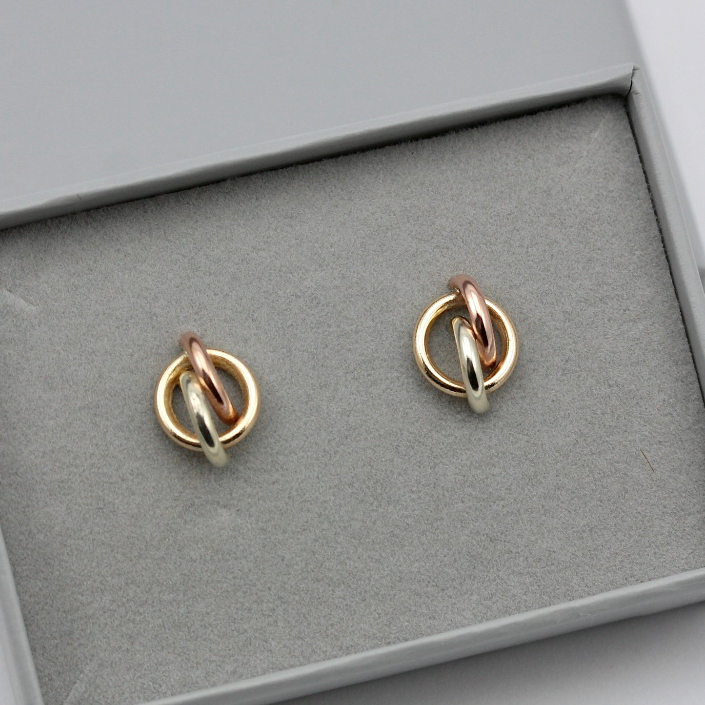 Vintage 9ct Tri Colour Gold Knot Stud Earrings, 1980s