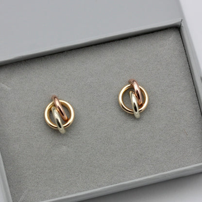 Vintage 9ct Tri Colour Gold Knot Stud Earrings, 1980s