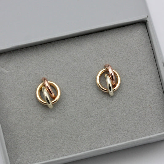 Vintage 9ct Tri Colour Gold Knot Stud Earrings, 1980s