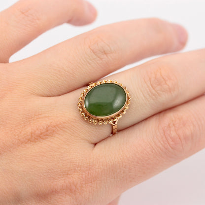 Vintage 9ct Gold Nephrite Jade Rope Frame Ring, 1990